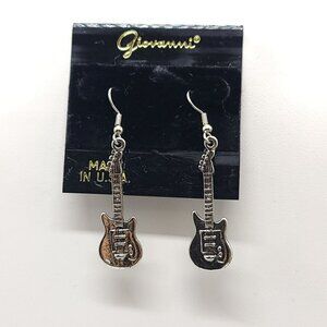 Giovanni Silver Tone Electric Guitar Dangle Earrings Halloween